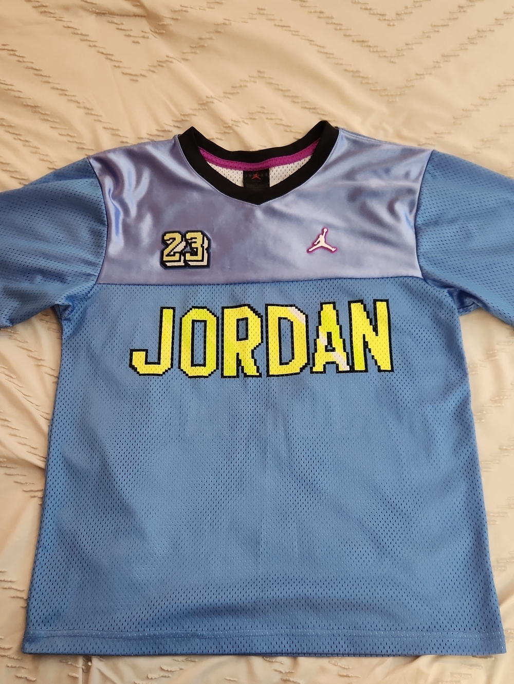 Jordan Kids Light Blue Mesh Jersey with Yellow Graphic